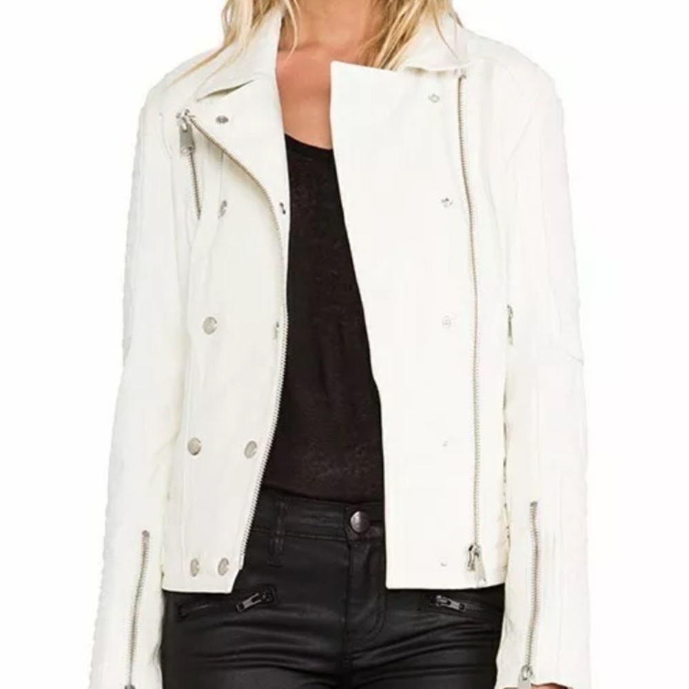 Anine Bing S Leather Moto Jacket Creme Off White